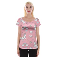 Cute Unicorn Seamless Pattern Cap Sleeve Top by Apen