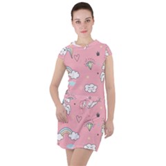 Cute Unicorn Seamless Pattern Drawstring Hooded Dress by Apen