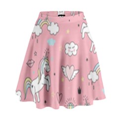 Cute Unicorn Seamless Pattern High Waist Skirt by Apen