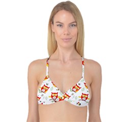 Seamless Pattern Vector Owl Cartoon With Bugs Reversible Tri Bikini Top by Apen