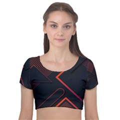 Gradient Geometric Shapes Dark Background Design Velvet Short Sleeve Crop Top  by Apen