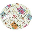 Forest Seamless Pattern With Cute Owls Wooden Puzzle Round View3