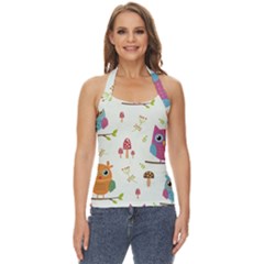 Forest Seamless Pattern With Cute Owls Basic Halter Top by Apen