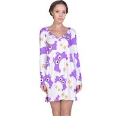 Purple Owl Pattern Background Long Sleeve Nightdress by Apen