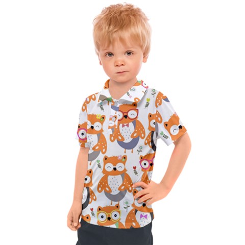 Cute Colorful Owl Cartoon Seamless Pattern Kids  Polo T-shirt by Apen