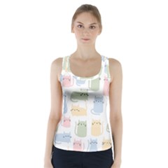 Cute Cat Colorful Cartoon Doodle Seamless Pattern Racer Back Sports Top by Ravend