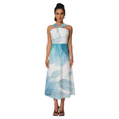 Blue-flower Sleeveless Cross Front Cocktail Midi Chiffon Dress by saad11