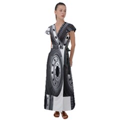 Tire Flutter Sleeve Maxi Dress by Ket1n9