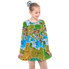 World Map Kids  Long Sleeve Dress by Ket1n9