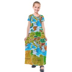 World Map Kids  Short Sleeve Maxi Dress by Ket1n9