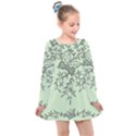 Illustration Of Butterflies And Flowers Ornament On Green Background Kids  Long Sleeve Dress View1