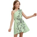 Illustration Of Butterflies And Flowers Ornament On Green Background Kids  One Shoulder Party Dress View2