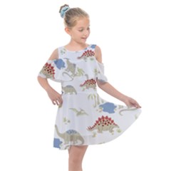 Dinosaur Art Pattern Kids  Shoulder Cutout Chiffon Dress by Ket1n9