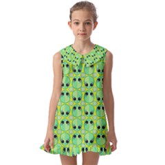 Alien Pattern- Kids  Pilgrim Collar Ruffle Hem Dress by Ket1n9