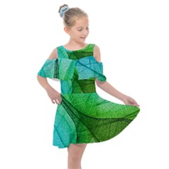 Sunlight Filtering Through Transparent Leaves Green Blue Kids  Shoulder Cutout Chiffon Dress by Ket1n9