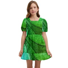 Sunlight Filtering Through Transparent Leaves Green Blue Kids  Short Sleeve Dolly Dress by Ket1n9