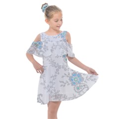 Traditional Art Batik Flower Pattern Kids  Shoulder Cutout Chiffon Dress by Ket1n9