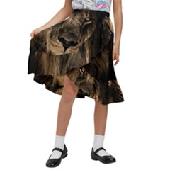 African Lion Mane Close Eyes Kids  Ruffle Flared Wrap Midi Skirt by Ket1n9