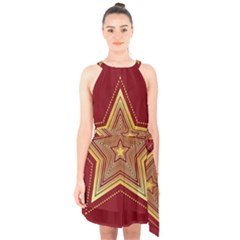 Christmas Star Seamless Pattern Halter Collar Waist Tie Chiffon Dress by Ket1n9