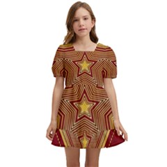 Christmas Star Seamless Pattern Kids  Short Sleeve Dolly Dress by Ket1n9