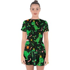 Christmas Funny Pattern Dinosaurs Drop Hem Mini Chiffon Dress by Ket1n9