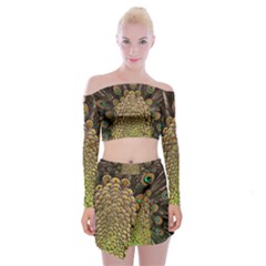 Peacock Feathers Wheel Plumage Off Shoulder Top With Mini Skirt Set by Ket1n9