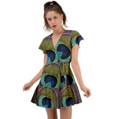 Peacock Feather Flutter Sleeve Wrap Dress by Ket1n9