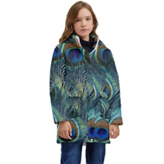 Feathers Art Peacock Sheets Patterns Kids  Hooded Longline Puffer Jacket by Ket1n9