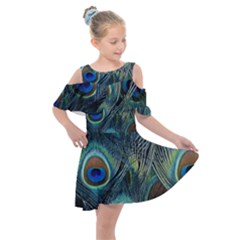 Feathers Art Peacock Sheets Patterns Kids  Shoulder Cutout Chiffon Dress by Ket1n9