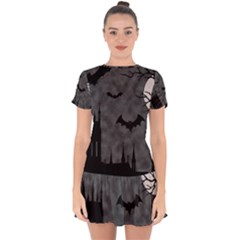 Halloween Background Halloween Scene Drop Hem Mini Chiffon Dress by Ket1n9