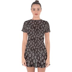 Skull Halloween Background Texture Drop Hem Mini Chiffon Dress by Ket1n9