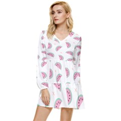 Watermelon Wallpapers  Creative Illustration And Patterns Tiered Long Sleeve Mini Dress by Ket1n9