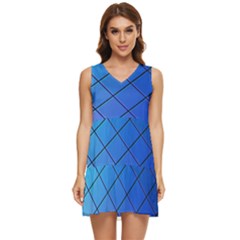 Blue Pattern Plain Cartoon Tiered Sleeveless Mini Dress by Ket1n9