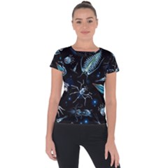 Colorful Abstract Pattern Consisting Glowing Lights Luminescent Images Marine Plankton Dark Backgrou Short Sleeve Sports Top  by Ket1n9