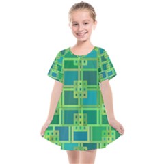 Green Abstract Geometric Kids  Smock Dress by Ket1n9