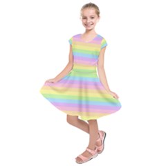 Cute Pastel Rainbow Stripes Kids  Short Sleeve Dress by Ket1n9