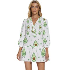 Cute Seamless Pattern With Avocado Lovers V-neck Placket Mini Dress by Ket1n9