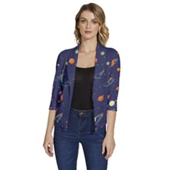 Space Galaxy Planet Universe Stars Night Fantasy Women s Draped Front 3/4 Sleeve Shawl Collar Jacket by Ket1n9