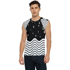 Black And White Waves And Stars Abstract Backdrop Clipart Men s Raglan Cap Sleeve T-shirt by Hannah976