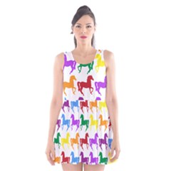 Colorful Horse Background Wallpaper Scoop Neck Skater Dress by Hannah976