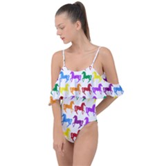 Colorful Horse Background Wallpaper Drape Piece Swimsuit by Hannah976