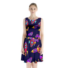 Space Patterns Sleeveless Waist Tie Chiffon Dress by Hannah976