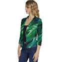 Tropical Green Leaves Background Women s Casual 3/4 Sleeve Spring Jacket View2