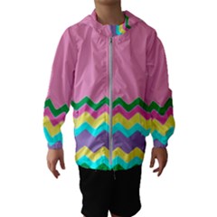 Easter Chevron Pattern Stripes Kids  Hooded Windbreaker by Hannah976