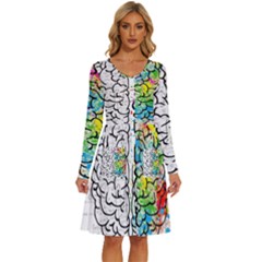 Brain Mind Psychology Idea Drawing Long Sleeve Dress With Pocket by Ndabl3x