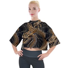 Fantasy Dragon Pentagram Mock Neck T-shirt by Maspions