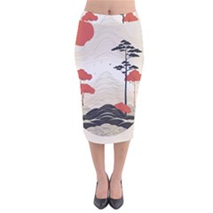 Japanese Nature Spring Garden Velvet Midi Pencil Skirt by Ndabl3x