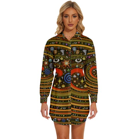 Swirl Vortex Emoji Cyclone Motion Art Womens Long Sleeve Shirt Dress by Paksenen