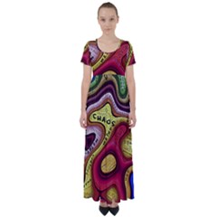 Chaos Unknown Unfamiliar Strange High Waist Short Sleeve Maxi Dress by Paksenen