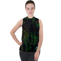 Circuits Circuit Board Green Technology Mock Neck Chiffon Sleeveless Top by Ndabl3x